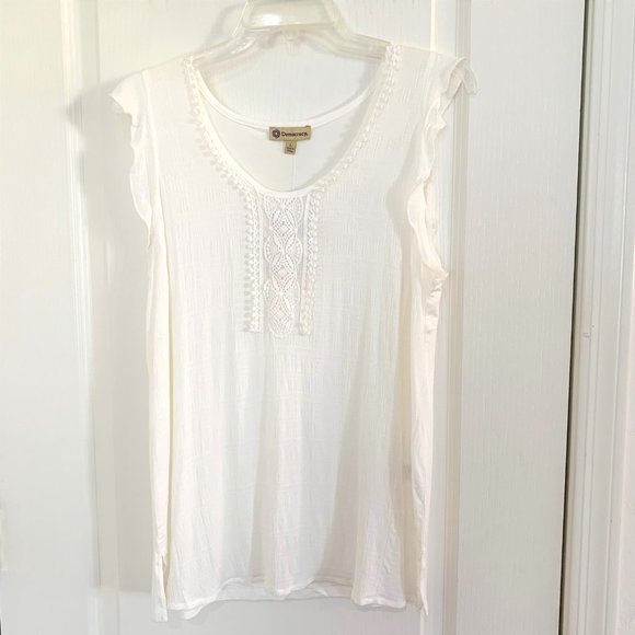 Democracy Nordstrom Crochet Ruffle Sleeve Tank Top Off White Size Large NEW - Picture 4 of 10